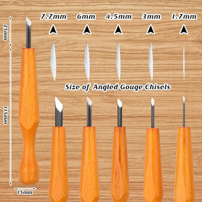 WILLBOND 5 Pcs Linocut Carving Tools Set Triangular Linoleum Various Sizes Wood Carving Knife Chisel V Shaped Tools for Linocut Printmaking Woodcarving(Slanted)
