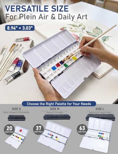 DUGATO Medium Empty Watercolor Palette Tin with Lid, Holds 37 Half Pans - size: Medium