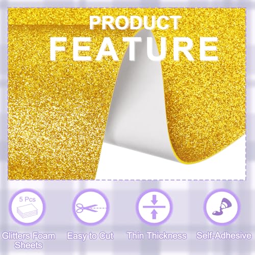 uxcell Foam Sheets 5Pcs 8x12Inch EVA Self-Adhesive Sparkle Yellow Glitters - color: Yellow