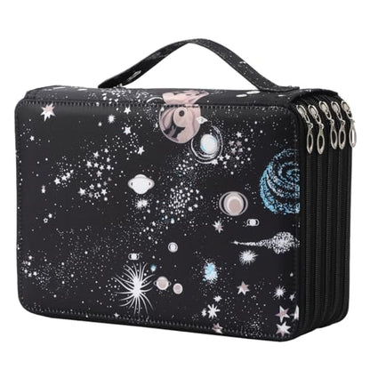 250 Slots Canvas Pencil Case 5-Layer Zipped Holder w/Handle - color: Galaxy Black, size: 250