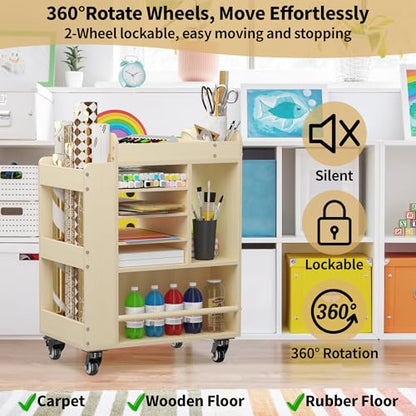 Art Cart Rolling Wood, Arts and Crafts Supply Organizer