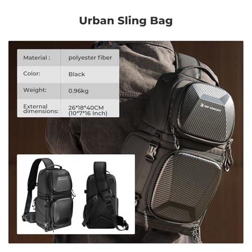 K&F CONCEPT Hardshell Camera Sling Bag, 10L EVA Case with Tripod Holder - color: Hardshell-black, size: Large