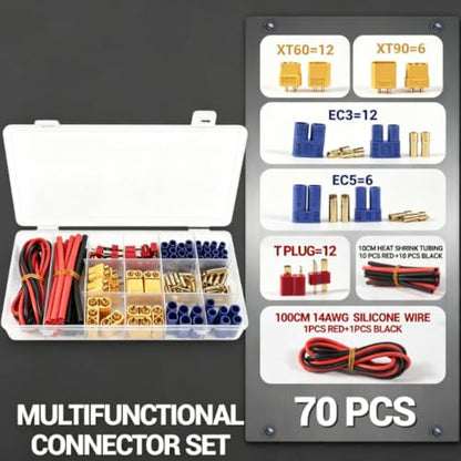 70pcs T-Plug/EC3/EC5/XT60/XT90 Male and Female Adapter Connector Plug - color: 70pcs