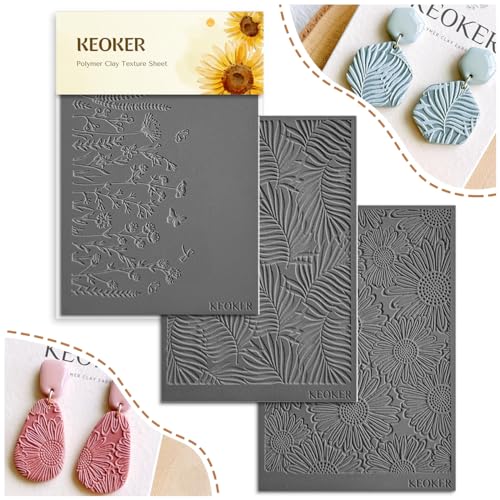 KEOKER Polymer Clay Texture Sheets, Clay Texture Mat for Making Earrings Jewerly, Polymer Clay Earrings Tools (A+B+C) - color: A+B+C