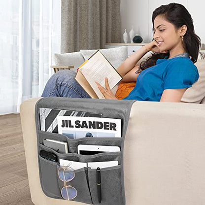 Teniux Remote Control Holder GRS Certified Armrest Organizer with 6 Pockets for recliner couch sofa, Recycled Material Armchair Caddy for Smart Phone, Book, Magazines, Ipad(Dark Grey) - color: Dark Grey