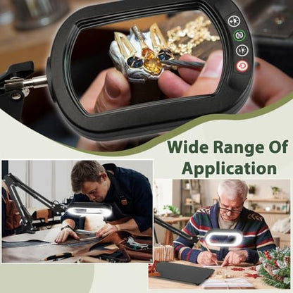 Veemagni 12X Rectangle Magnifying Glass with Light and Stand, Real Glass - color: Black