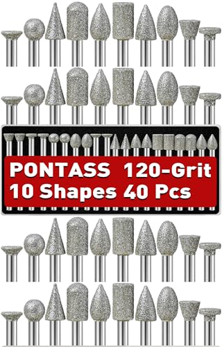 40PCS 120Grit Diamond Grinder Bit Compatible with Dremel Tool - size: 120 Grit 40 Pcs 10 Shapes