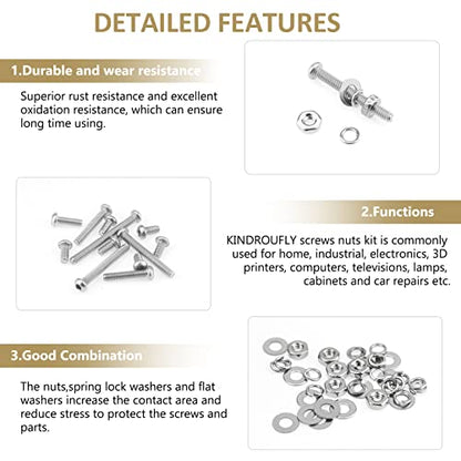 562 Pieces M2.5 x 4/6 /8/10 /12/16 /20mm Button Head Socket Cap Screws Nuts Washers Assortment Kit, 304 Stainless Steel, Fully Machine Thread - size: M2.5, style: Button Head