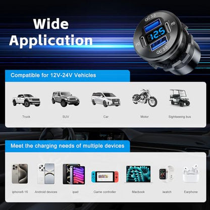 1 Pack 12V USB Outlet 4 Port Car Boat Marine Charger Voltmeter - color: 2PD+2USB(1Pack)