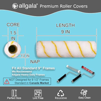 Allgala Paint Roller Covers, 12-Pack 9 Inch Shedless Paint Roller Covers 1/2 Inch Nap, Covers for Paint Roller Frame and Paint Roller Kit - size: 9" (Pack of 12)