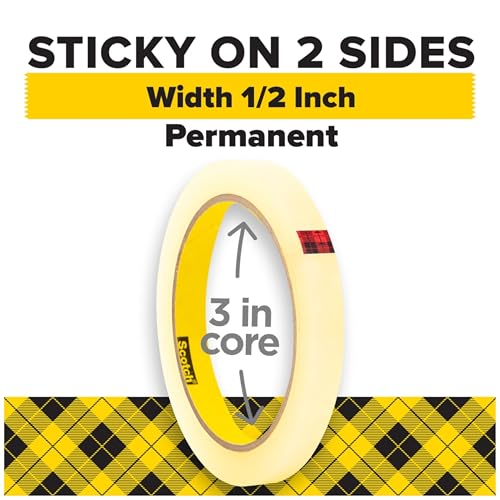 Scotch Double Sided Tape, 0.50 in. x 1296 in., 2 Tape Refill Rolls