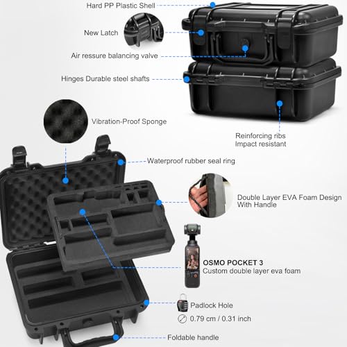Lekufee Waterproof Hard Case for DJI Osmo Pocket 4, DJI Osmo Pocket 3, Mic 3/2/Mini, Creator Combo,Power Expansion Combo,Vlogging Camera and Accessories(Case Only)