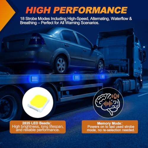 Nilight Magnetic Strobe Lights 2PCS Blue 12 LED Rechargeable Emergency - color: 12LED 18Modes Blue