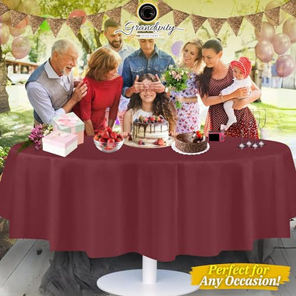 Grandipity Plastic Table Cloth Disposable 12 Pack 84" Round Burgundy - color: Burgundy, size: 84in. Round
