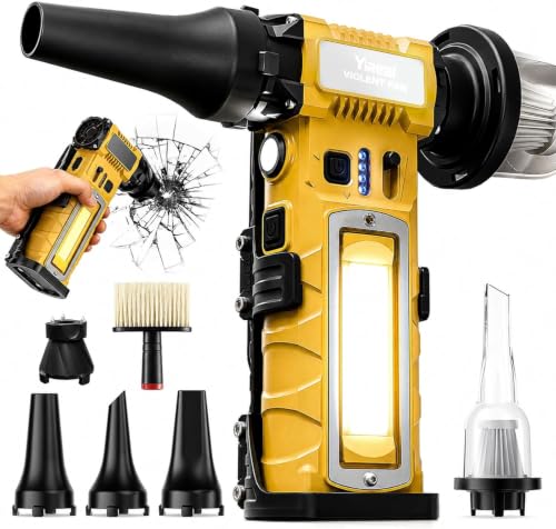 Compressed Air Duster, Cordless Rechargeable 7-in-1 Air Duster, 2 Battery 8000mAh 300000RPM, Variable Speed Electric Dust Remover for Keyboard PC Computer Car Vents Cleaning - color: Amber Yellow