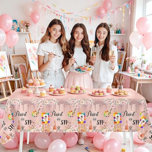MEHOFOND Paint and Sip Decorations Tablecloth 3 Pack 54x108 Inch