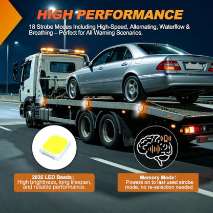 Nilight Magnetic Strobe Lights 2PCS Amber White 12 LED Rechargeable - color: 12LED 18Modes Amber White