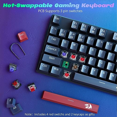 Redragon Mechanical Gaming Keyboard Wired, 11 Programmable Backlit Modes, Hot-Swappable Red Switch, Anti-Ghosting, Double-Shot PBT Keycaps, Light Up Keyboard for PC Mac - color: Black