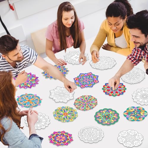 48 Pcs Mandala Coloring Cutouts Set DIY Your Own Mandala Cards, 12 Designs