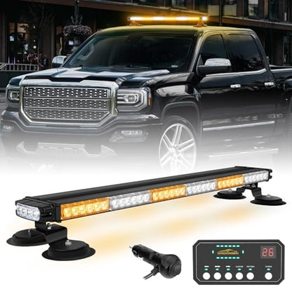XRIDONSEN 28.4" 80 LED Roof Strobe Light Bar Amber White Emergency Lights - color: Amber/White