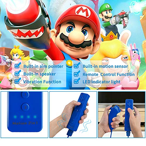 TechKen Motion Plus Wii Controllers 2Packs with Nunchucks, Wii Remote Controllers Compatible for wii and Wii U with Built in Motion Plus - color: blue+blue