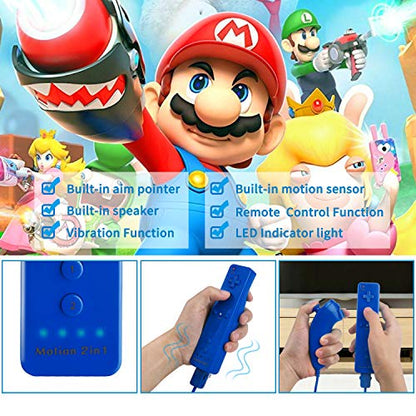 TechKen Motion Plus Wii Controllers 2Packs with Nunchucks, Wii Remote Controllers Compatible for wii and Wii U with Built in Motion Plus - color: blue+blue