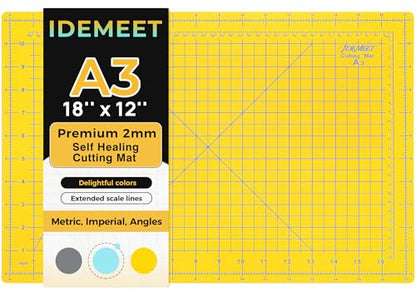 Self Healing Cutting Mat 18" x 12", A3 Double-Sided for Sewing & Quilting - color: Lemon Yellow, size: A3:18‘’x12‘’