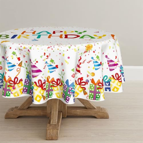 Horaldaily Birthday Tablecloth, 60x60 Inch Round - color: White, size: 60" (Round)