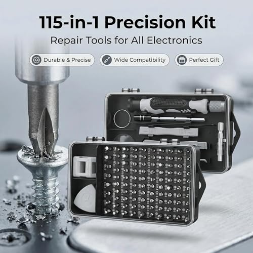 115-in-1 Precision Screwdriver Set, Durable Electronics Repair Tool Kit for Phone, Mac, Computer, Watch, Console, Doorbell, Electronic, Laptop,Eyeglass, Electronic,Tools Gift Tech Gadgets for Men