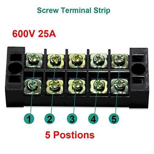 Terminal Block, 5 Circuits 600V 25A Dual Row Screw Terminal Strip, 5 Sets - size: 25A 5P+5pcs Jumpers