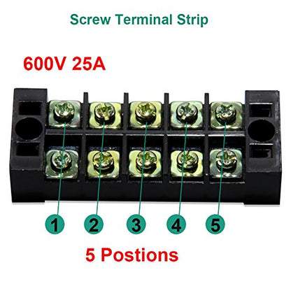 Terminal Block, 5 Circuits 600V 25A Dual Row Screw Terminal Strip, 5 Sets - size: 25A 5P+5pcs Jumpers