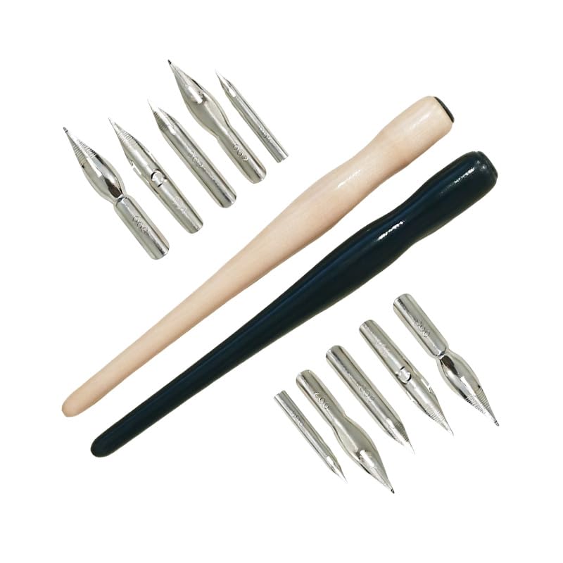 12 Pcs Dip Pen Set, Comic Drawing Pen Kit with Wooden Holder and Stainless Steel Nibs for Writing, Sketching, Signing and Painting