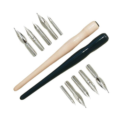 12 Pcs Dip Pen Set, Comic Drawing Pen Kit with Wooden Holder and Stainless Steel Nibs for Writing, Sketching, Signing and Painting