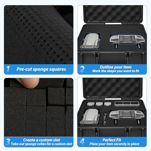 Hard Case with Foam, Interior- 11.4” x 9.8" x 5.7”, Waterproof Hard Case with Customizable Foam for Test Instruments Compact Cameras and Tools