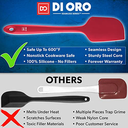 DI ORO Large Silicone Spatula - 600F Heat Resistant, Red - color: Red