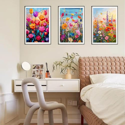 Ekuxom 3Pack Flowers Paint by Numbers Kit for Adults with Frame-Wooden Ease - color: 3Pack Flowers