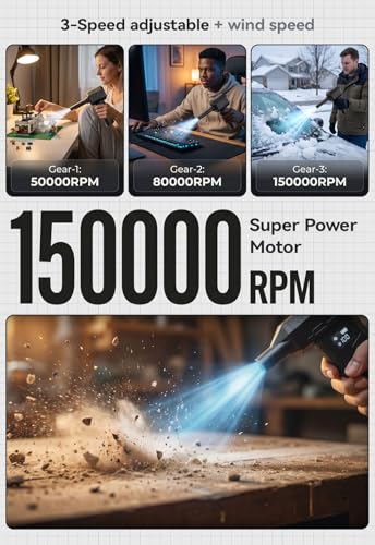 Compressed Air Duster 150000RPM, Super Power Electric Air Duster Cordless
