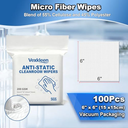 6" x 6" Anti-Static & Microfiber Wipes (100 Pcs, 200GSM) - size: 6" x 6" (Pack of 100)