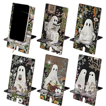 Saillong 6 Pcs Halloween Ghost Diamond Painting Phone Holder, Full Drill - style: Halloween Ghost