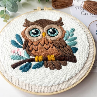 Myfelicity Adorable Owl Punch Needle Kit – Beginner-Friendly DIY Craft Set with Wool, Needle, Pattern, and Tools – Fun Felted Animal Project for Creative Hobbyists - color: owl