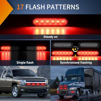 Nilight 6LED Emergency Strobe Lights 4PCS Red - color: Red