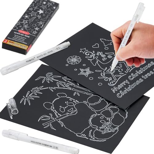 PANDAFLY White Gel Pens, 3-Pack, 0.5mm Fine Point Opaque Gel Ink Pens - style: White-0.5mm