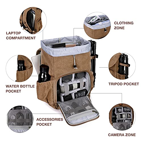 BAGSMART Camera Backpack DSLR Camera Bag Backpacks for Photographers - color: C-khaki[single Buckle]