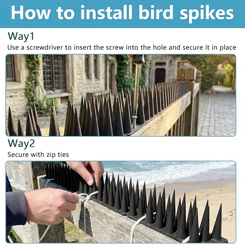 Bird Spikes,Black,6 Pack Bird deterrents for Outside,Keep Raccoon Squirrel Pigeon Away,Fence Spike for Garden Patio - color: BLACK