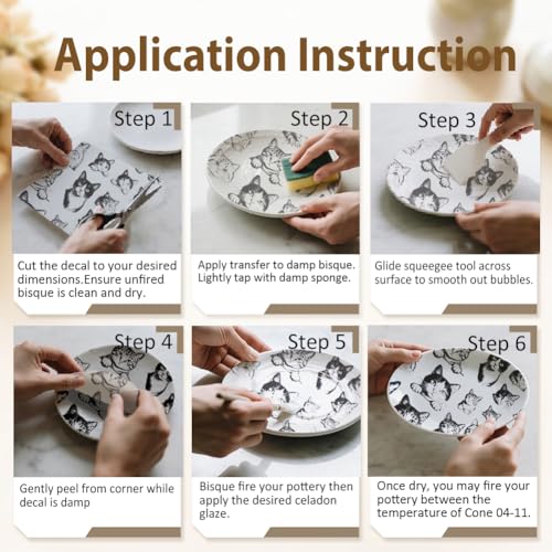 EVERJOYCRAFT 4pcs Underglaze Transfers for Pottery Cute Cat Ceramic Decals - color: Cute Cat Head