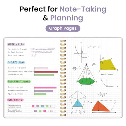 Taja Graph Spiral Notebook for Work, 5.7"x7.9" Squared Graph Paper Notebook - color: E-Purple, style: c-Graph