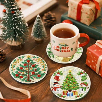 HHMATITS 8 Pcs Christmas Diamond Art Coasters Kit for Adults 4X4IN - color: Christmas