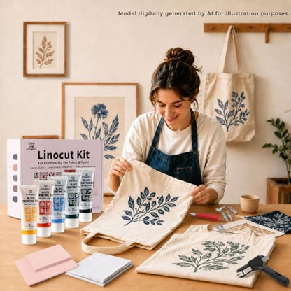 Bobblebro Linocut Kit for Printmaking, 5 Color Fabric Block Printing Kit - color: 5 Color set