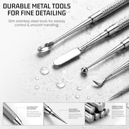 Double Ended Wax Carving Tool Set, Stainless Steel, Textured Grip, 12 Pcs