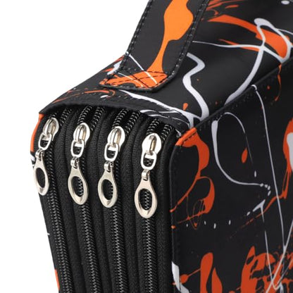 200 Slots Canvas Pencil Case 4-Layer Zipped Holder w/Handle - color: Orange Splash Ink, size: 200